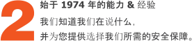 始于 1974 年的能力 & 经验  我们知道我们在说什么，并为您提供选择我们所需的安全保障。 2