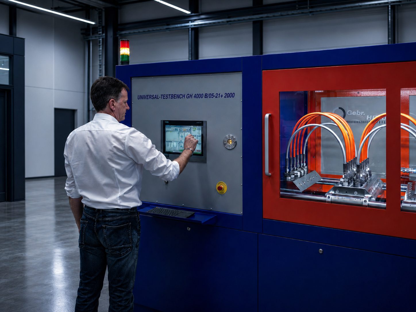 Prüftechniker bedient einen Impulsprüfstand im Testing Center von Gebr. HELD