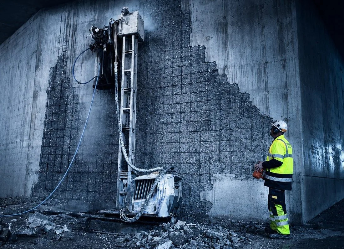 Ultra-High-Pressure-Wasserstrahlreinigung an einem Schiffsrumpf
